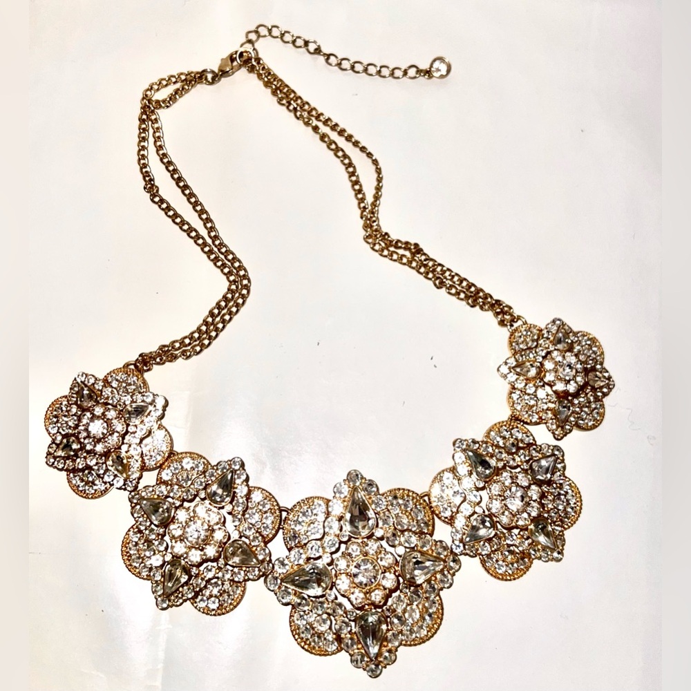 Gold Rhinestone Statement Necklace